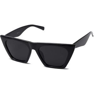 🆕Women Black Polarized Cateye Oversized Square Trendy Sunglasses All Black